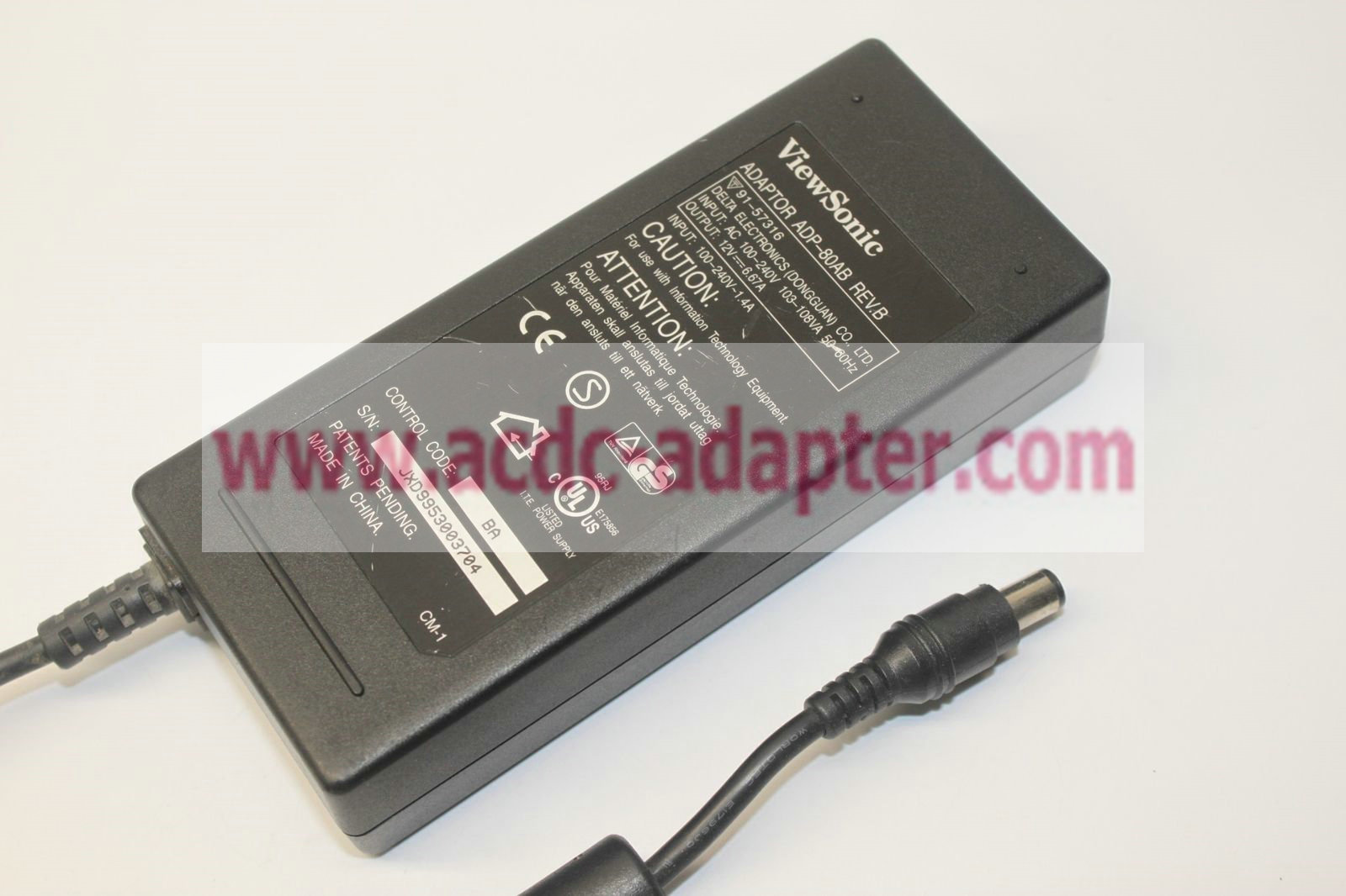 Genuine ViewSonic ADP-80AB DC 12V 6.67A Power Supply AC Adapter - Click Image to Close